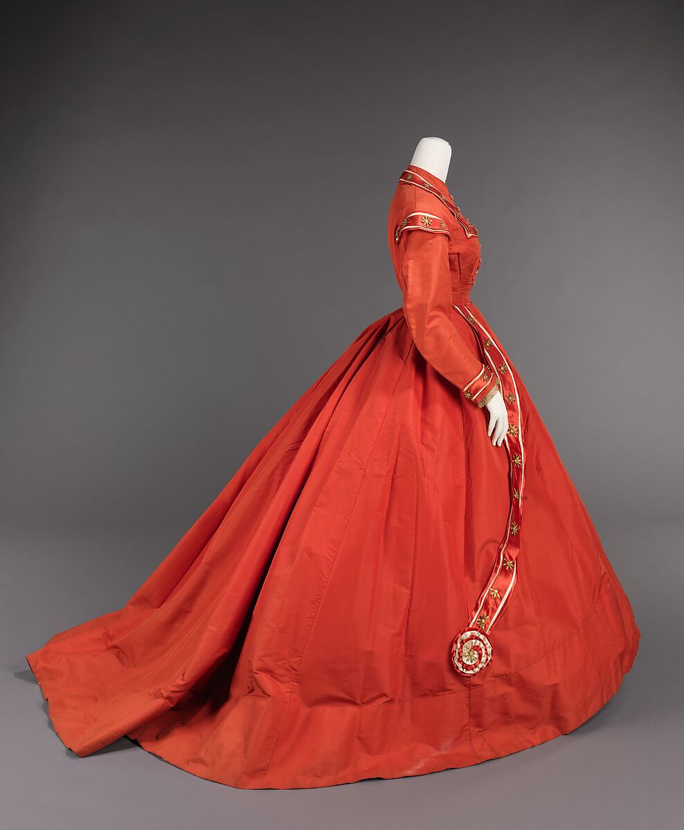 Afternoon dress, silk, metal, American