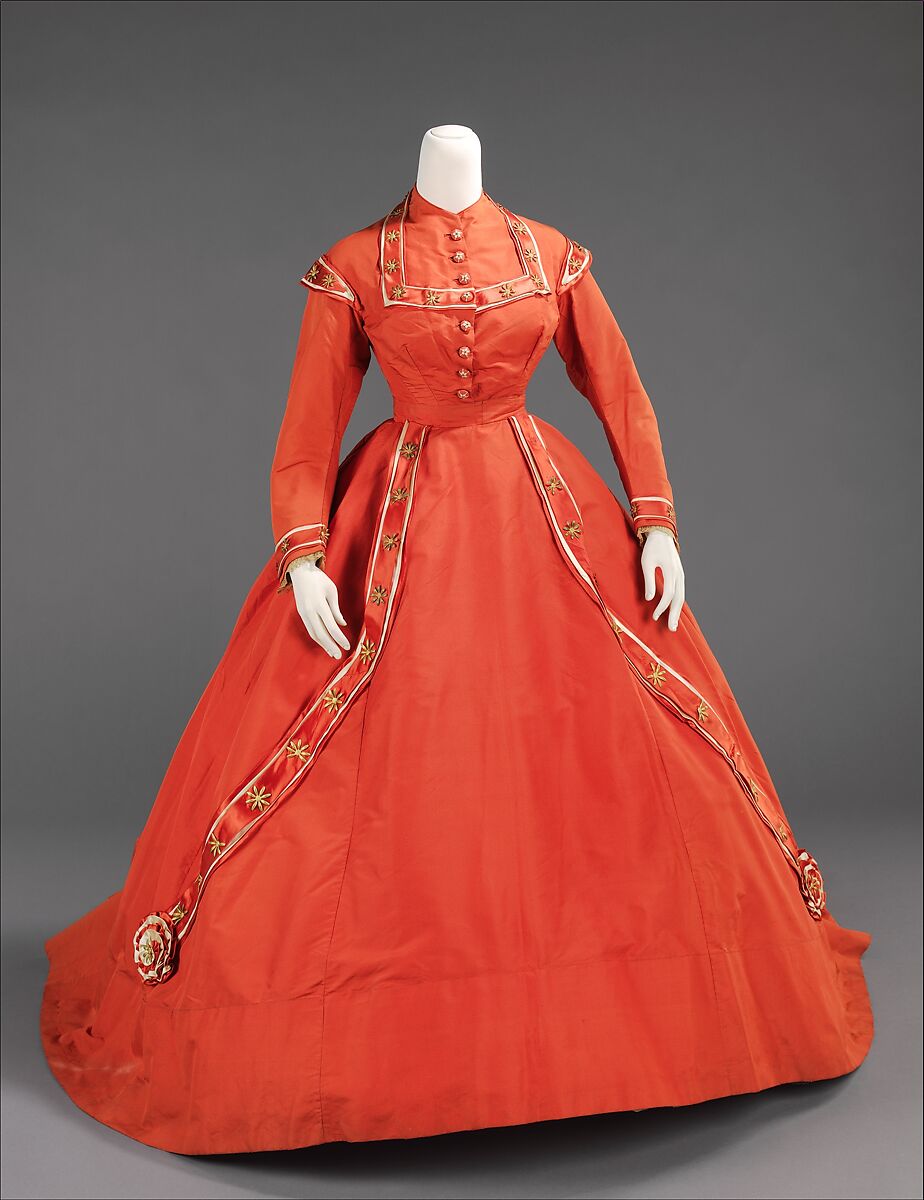 Afternoon dress, silk, metal, American