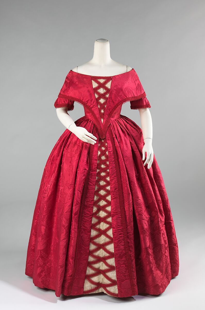 Ball gown, silk, cotton, British 