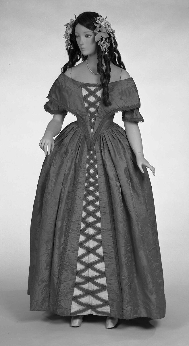 Ball gown, silk, cotton, British