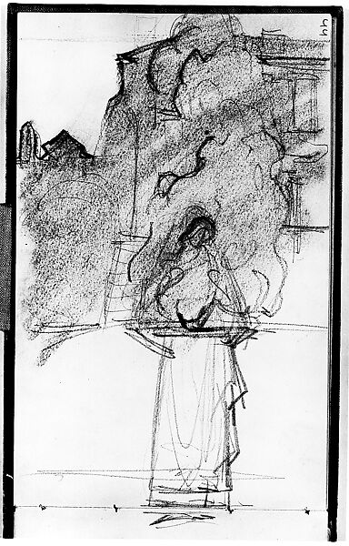 Figure in Architectural Setting (from Sketchbook of Javanese Dancers), John Singer Sargent (American, Florence 1856–1925 London), Graphite on off-white wove paper, American 