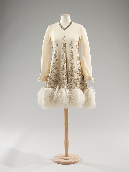 Cocktail dress, Valentino (Italian, born 1932), silk, rhinestones, feathers, Italian 
