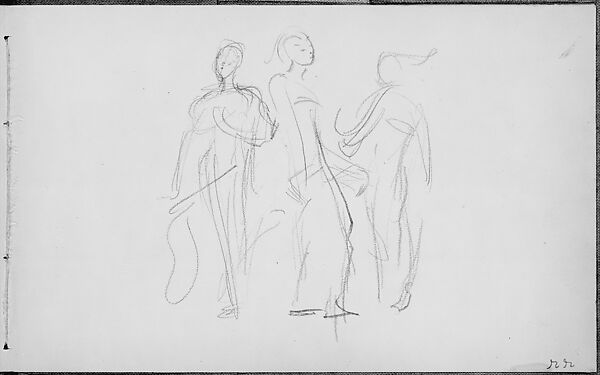 Three Standing Dancers (from Sketchbook of Javanese Dancers), John Singer Sargent (American, Florence 1856–1925 London), Graphite on off-white wove paper, American 