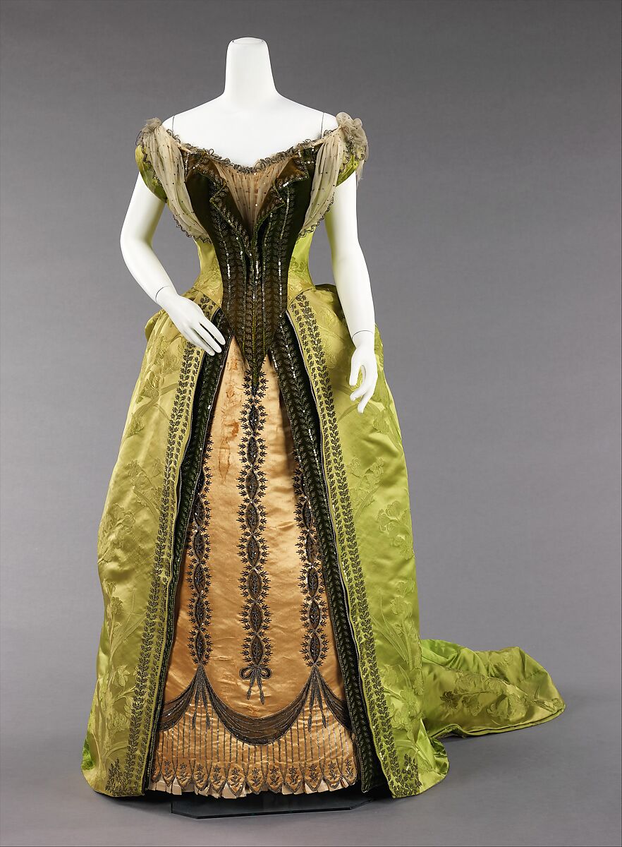 Evening ensemble, Charles Frederick Worth (French (born England), Bourne 1825–1895 Paris), silk, metal, French 