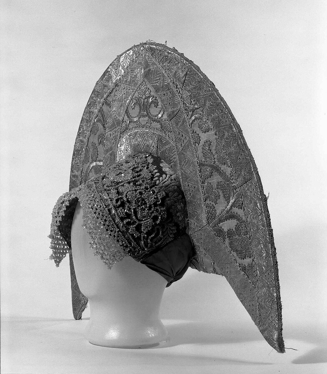 Headdress, silk, metal, cotton, paper, Russian