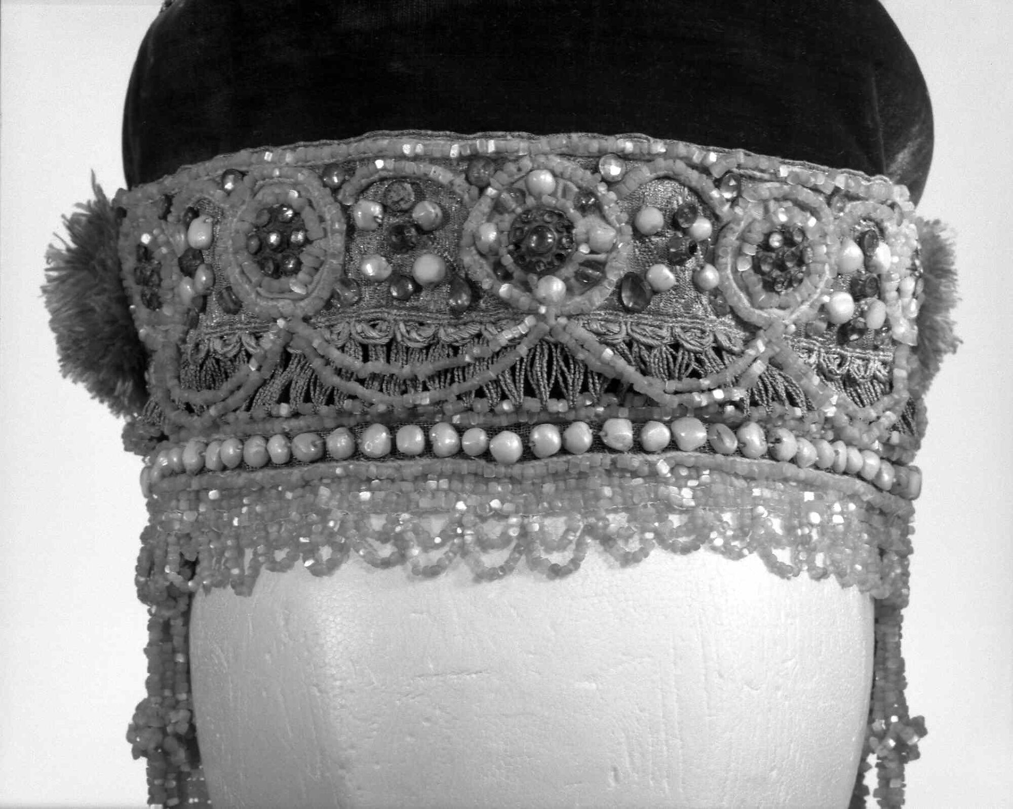 Headdress, silk, metal, mother-of-pearl, pearl, Russian