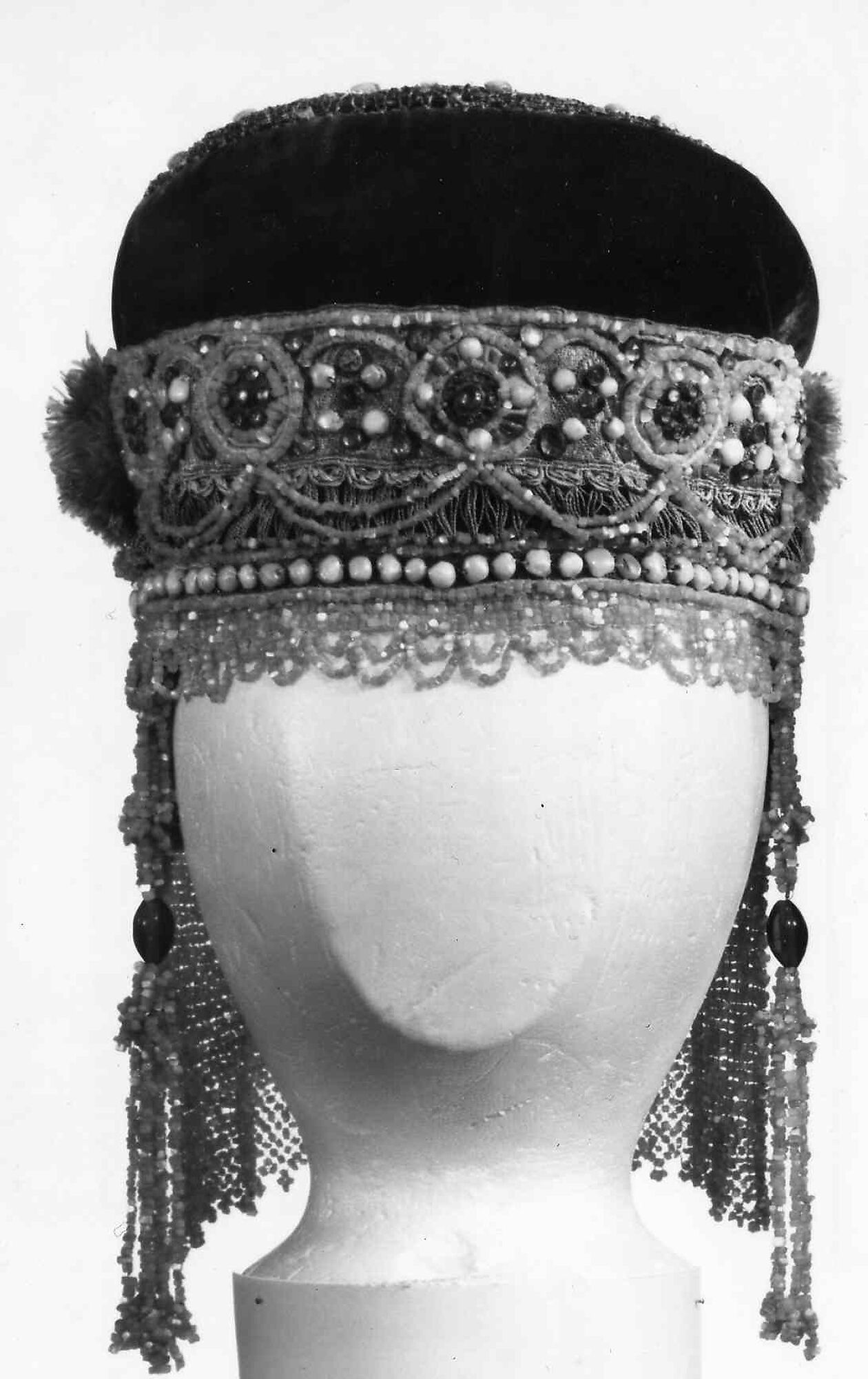 Headdress, silk, metal, mother-of-pearl, pearl, Russian