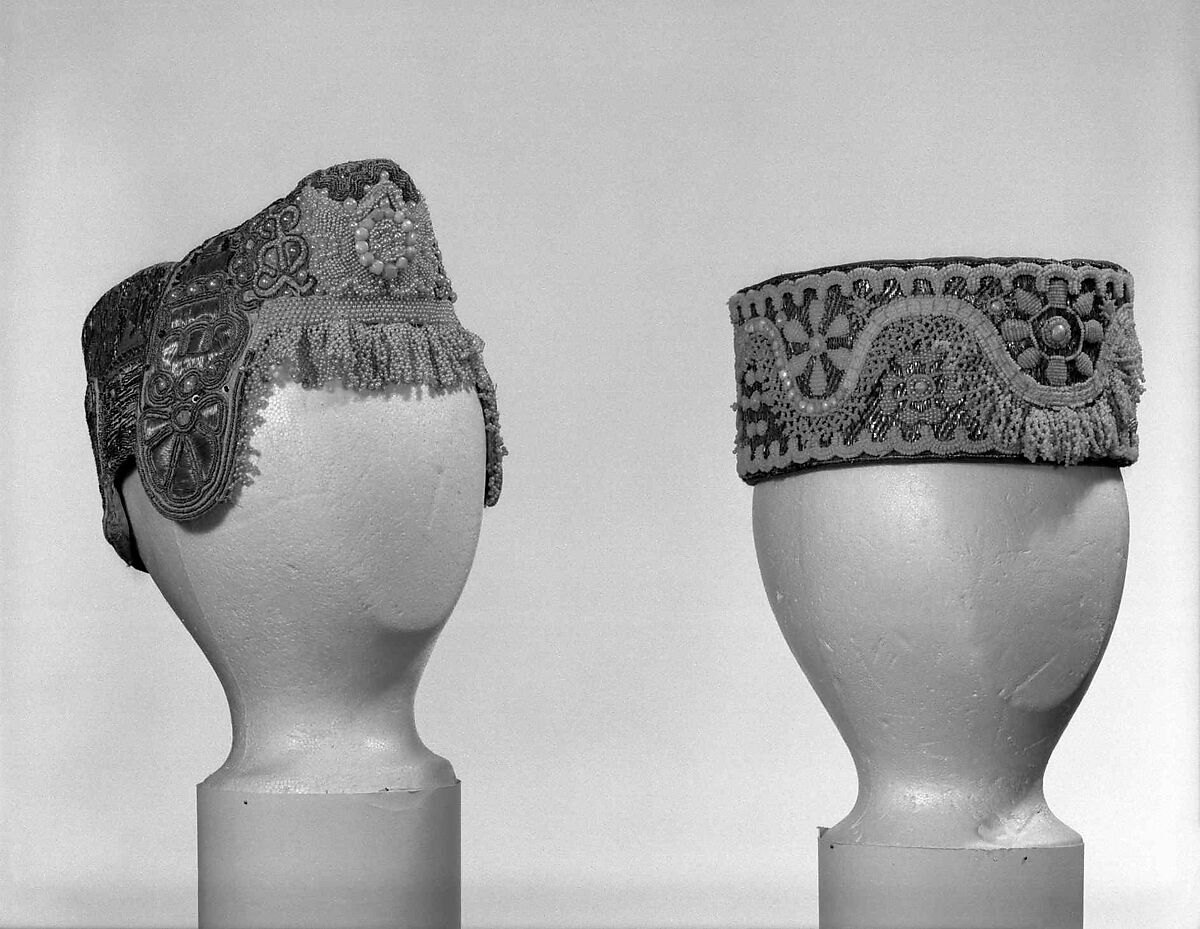 Headdress, glass, metal, cotton, mother-of-pearl, Russian