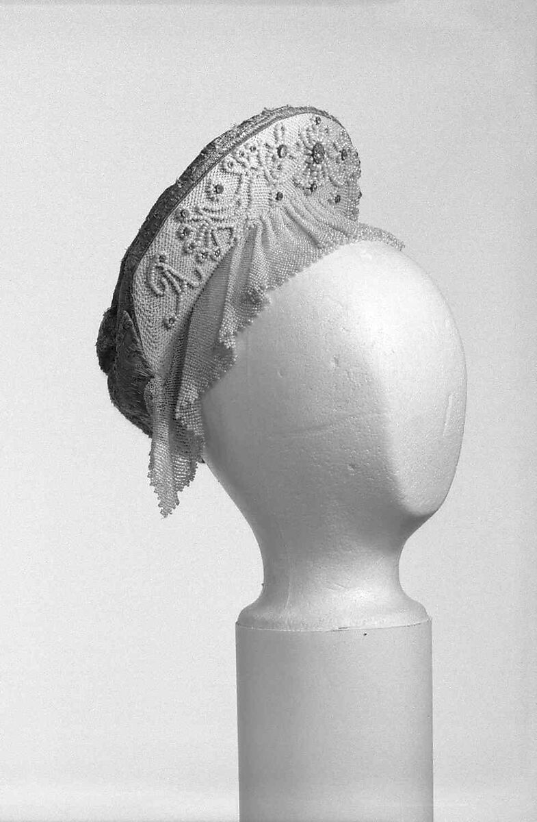 Headdress, silk, glass, cotton, metal, pearls, Russian