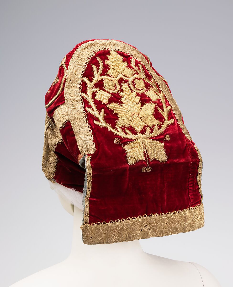 Hat, silk, metal, linen, Russian