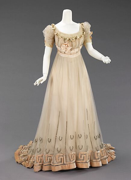 Evening dress, House of Paquin (French, 1891–1956), silk, silver, rhinestones, French 