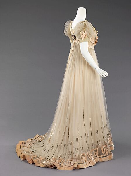 Evening dress, House of Paquin (French, 1891–1956), silk, silver, rhinestones, French