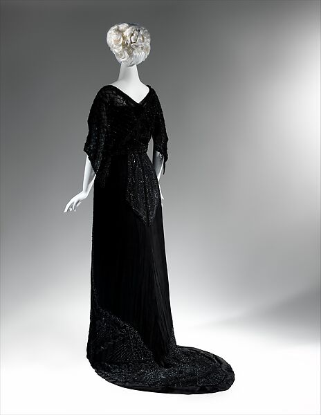 Mourning dress, Charlotte Duclos (French, active ca. 1906–20), silk, jet, glass, French