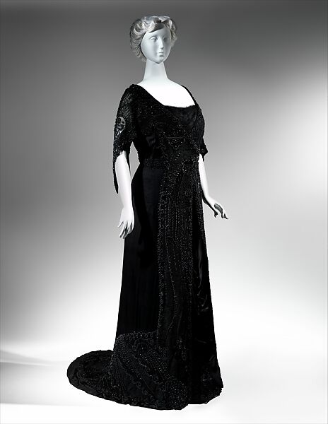 Mourning dress, Charlotte Duclos (French), silk, jet, glass, French 