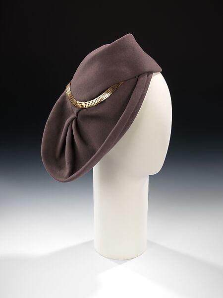 Hat, Sally Victor (American, 1905–1977), wool, metal, American 