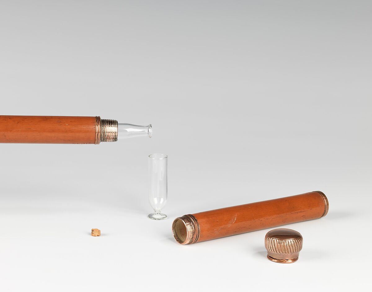 Cane, wood, metal, glass, American