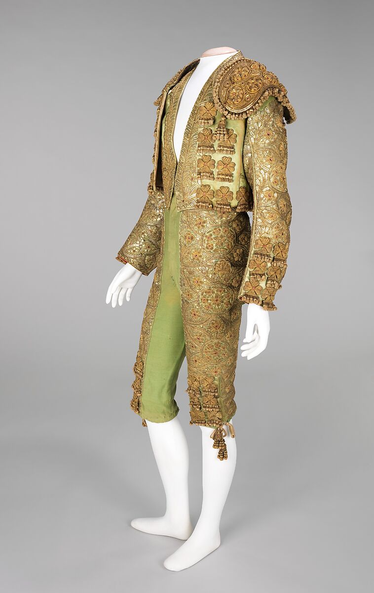 Toreador suit, silk, metal, glass, probably Mexican 