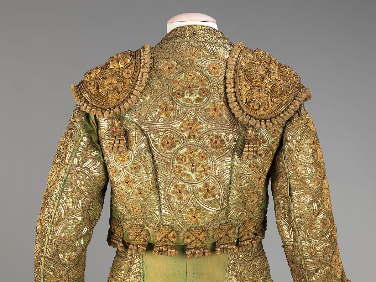 Toreador suit, silk, metal, glass, probably Mexican