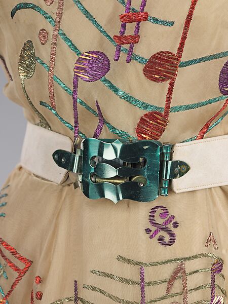 Evening dress, Elsa Schiaparelli (Italian, 1890–1973), silk, leather, plastic, metal, French