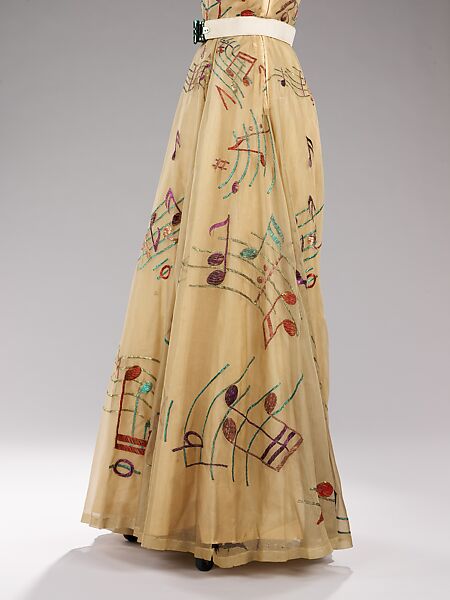 Evening dress, Elsa Schiaparelli (Italian, 1890–1973), silk, leather, plastic, metal, French