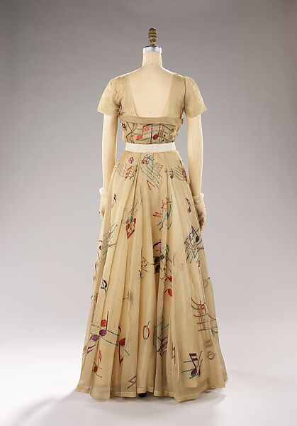 Evening dress, Elsa Schiaparelli (Italian, 1890–1973), silk, leather, plastic, metal, French