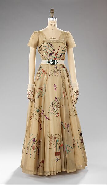 Evening dress, Elsa Schiaparelli (Italian, 1890–1973), silk, leather, plastic, metal, French 