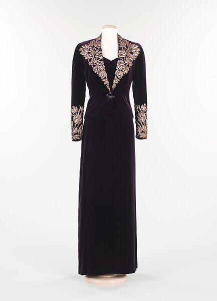 Evening ensemble, Elsa Schiaparelli (Italian, 1890–1973), silk, metal, French 
