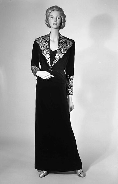Evening ensemble, Elsa Schiaparelli (Italian, 1890–1973), silk, metal, French