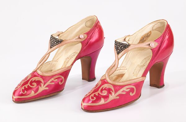 Evening shoes, Marshall Field &amp; Company (American, founded 1881), leather, rhinestones, French 