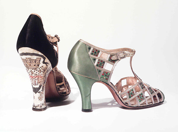Evening shoes, Delman (American, founded 1919), silk, leather, plastic, rhinestones, American