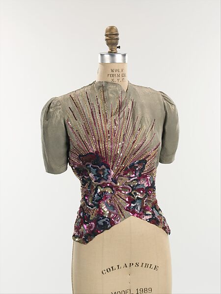 Evening blouse, Schiaparelli (French, founded 1927), silk, metal, French 