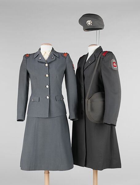 Military uniform, (a-c, e-r) suit, Mollie Parnis (American, 1902–1992), wool, rayon, metal, American 