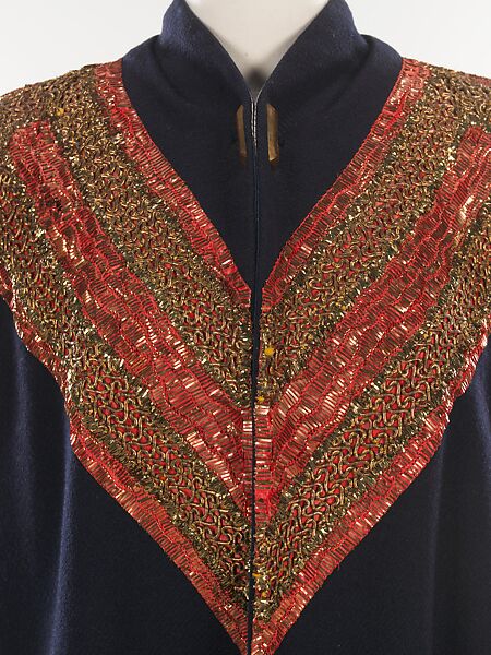 Evening cape, Schiaparelli (French, founded 1927), wool, metal, silk, French