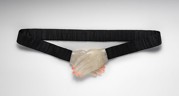 Evening belt, Elsa Schiaparelli (Italian, 1890–1973), silk, plastic (cellulose nitrate, n-butyl methacrylate, methacrylic acid), French 