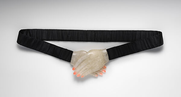 Evening belt, Schiaparelli (French, founded 1927), silk, plastic (cellulose nitrate, n-butyl methacrylate, methacrylic acid), French 