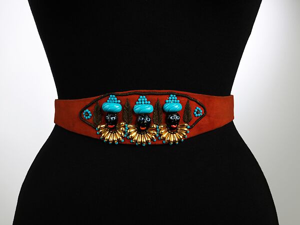 Evening belt, Schiaparelli (French, founded 1927), leather, metal, glass, French 