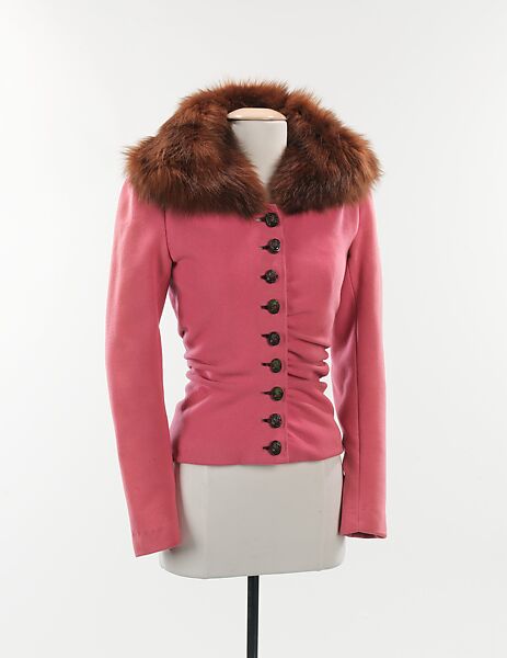 Jacket, Schiaparelli (French, founded 1927), wool, fur, plastic, French 