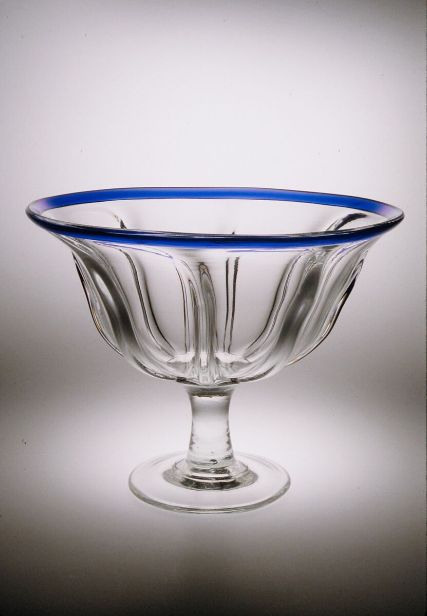 Compote, Blown glass with applied decoration, American 