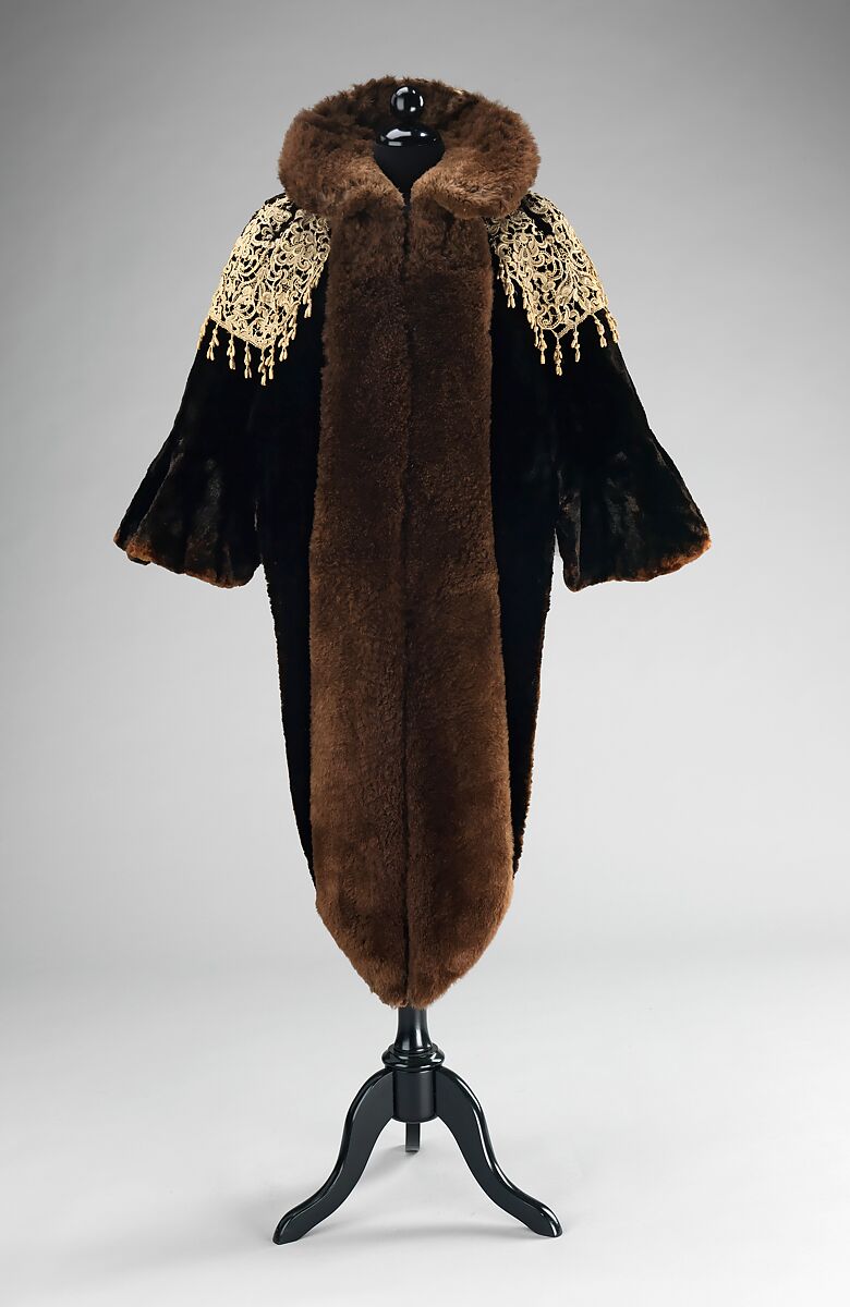Evening mantle, House of Worth (French, 1858–1956), fur, linen, French 