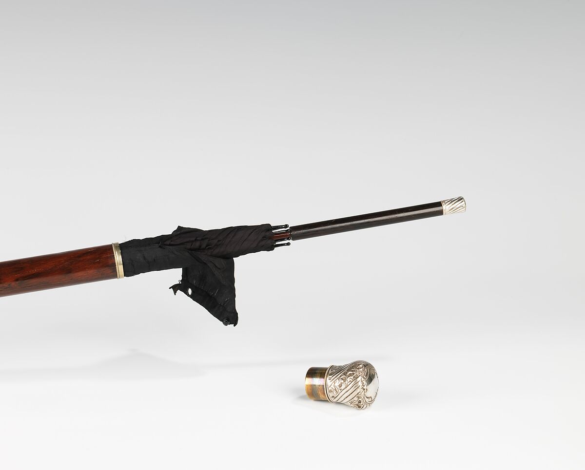 Cane, wood, metal, silk, wool, American or European