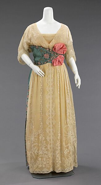 Evening dress, House of Paquin (French, 1891–1956), silk, cotton, French 
