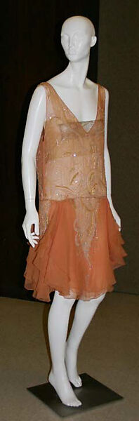 Evening dress, silk, metal, rhinestones, French