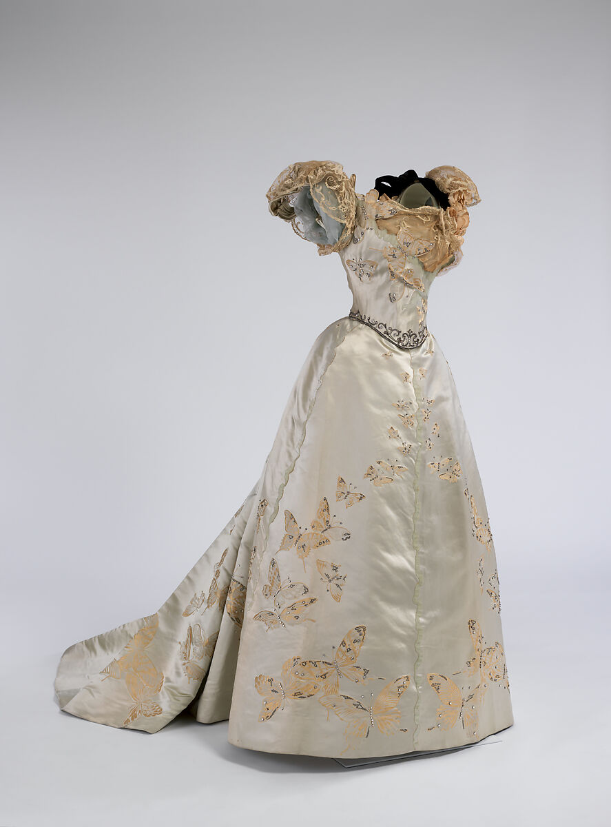 Ball gown, House of Worth (French, 1858–1956), silk, rhinestones, metal, French 