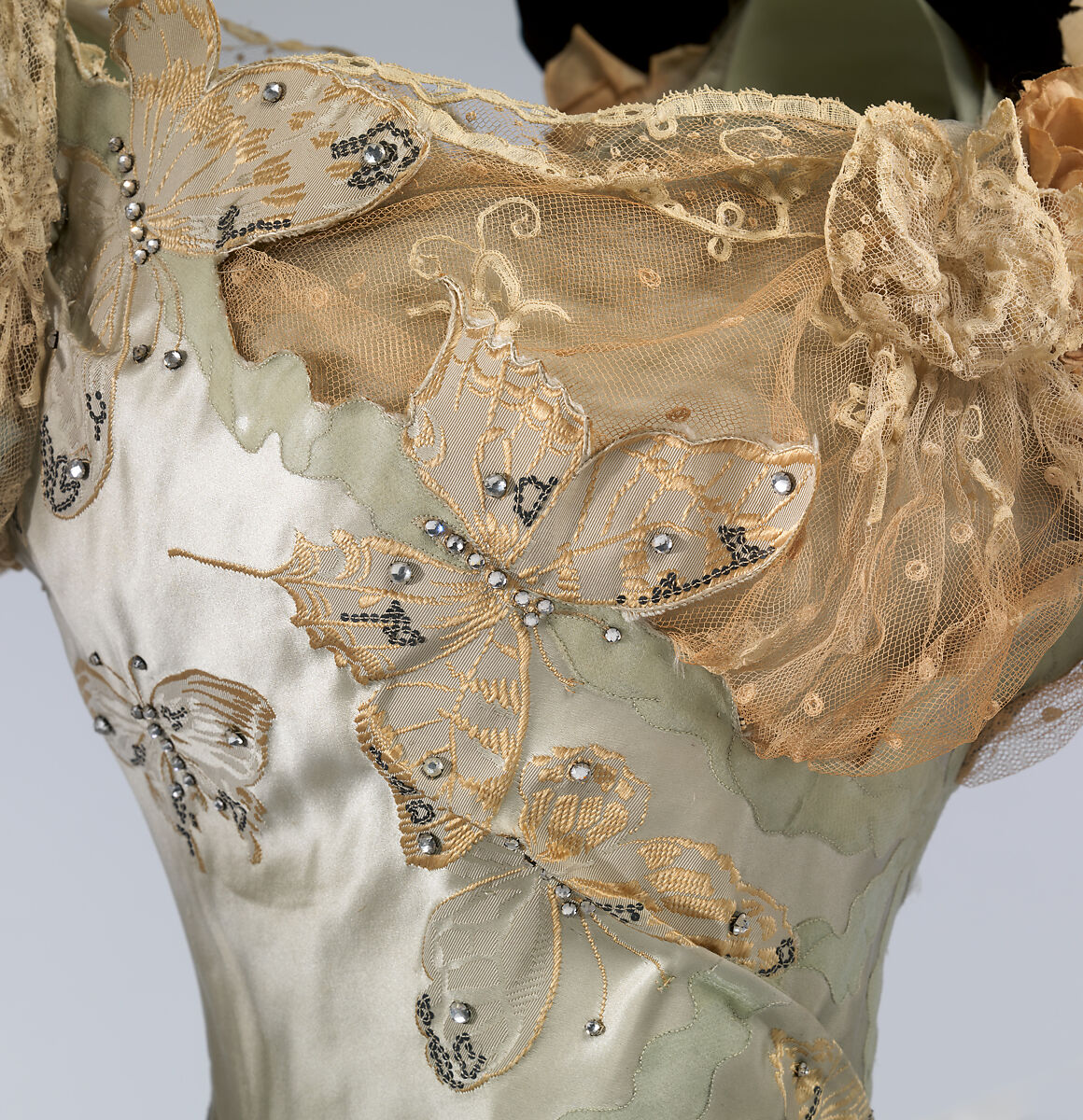 Ball gown, House of Worth (French, 1858–1956), silk, rhinestones, metal, French