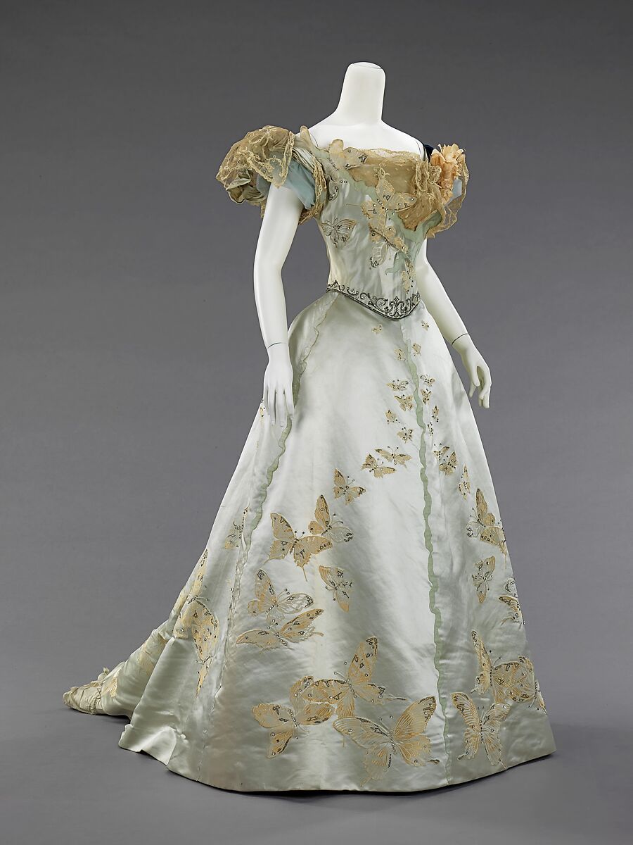 Ball gown, House of Worth (French, 1858–1956), silk, rhinestones, metal, French