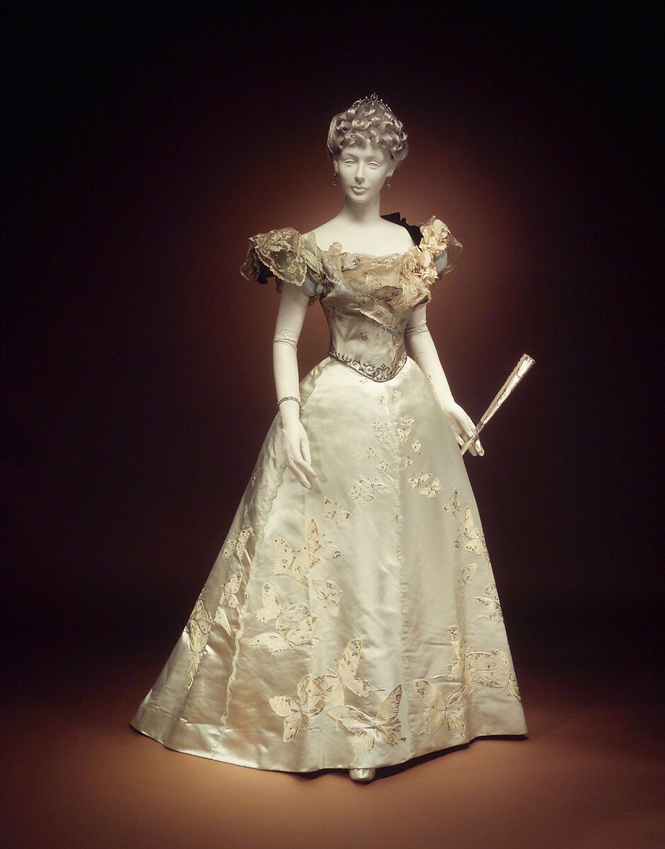 Ball gown, House of Worth (French, 1858–1956), silk, rhinestones, metal, French