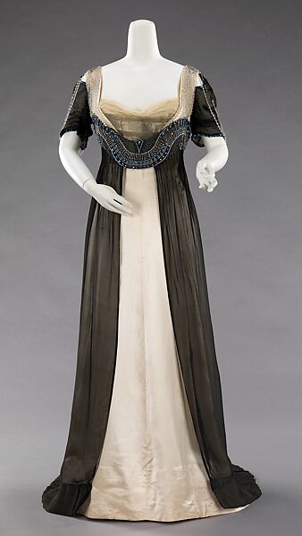 Evening dress, House of Worth (French, 1858–1956), silk, metal, glass, French 