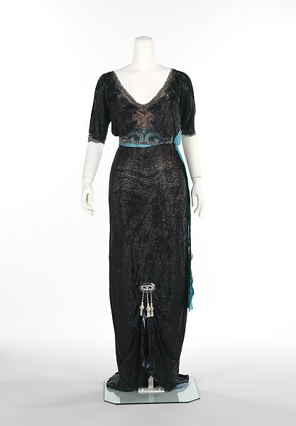 Evening dress, Doeuillet, silk, rhinestones, French 