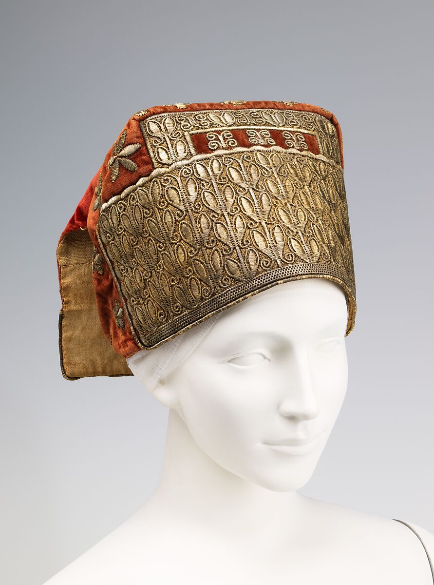 Hat, silk, metal, linen, Russian 