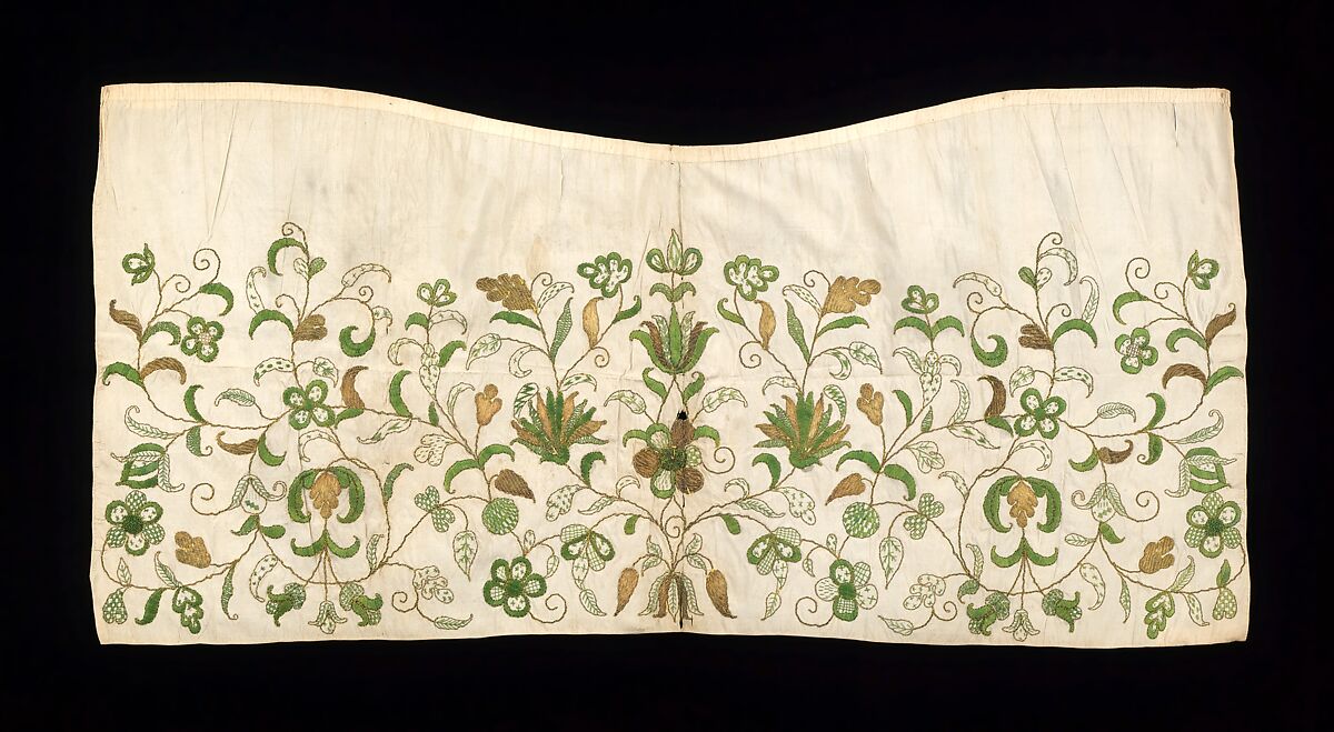 Apron, silk, metal, probably British 